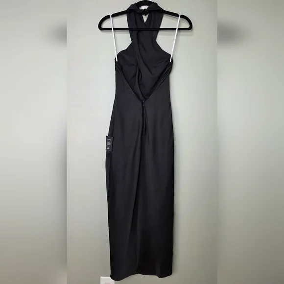 Lulus Beyond Classy Black Satin Backless Keyhole Halter Midi Dress - Picture 8 of 13